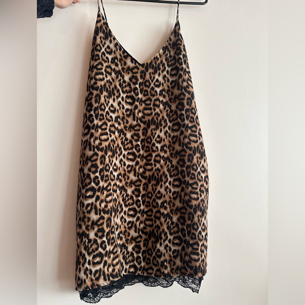Leopard Print Slip Dress with Lace Trim
